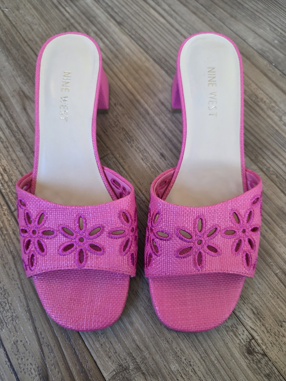 Nine West Pink Floral Cutout Slide Sandals